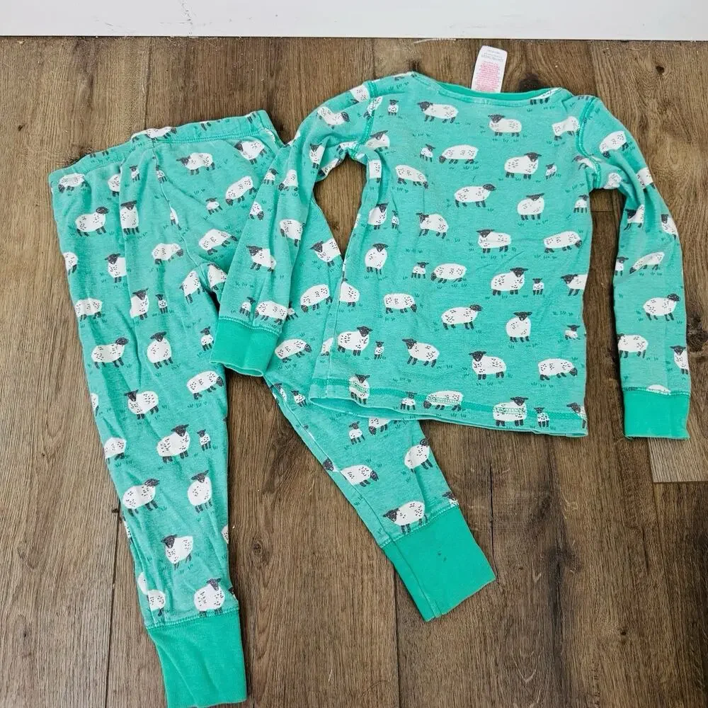 Mini Boden Green Sheep Print Pajama Set - Picture 2 of 5